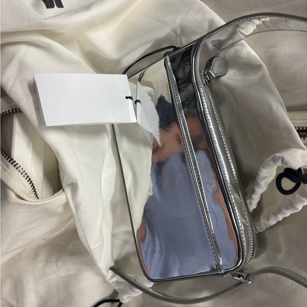 Sleek Silver Crossbody Bag racer courreges
